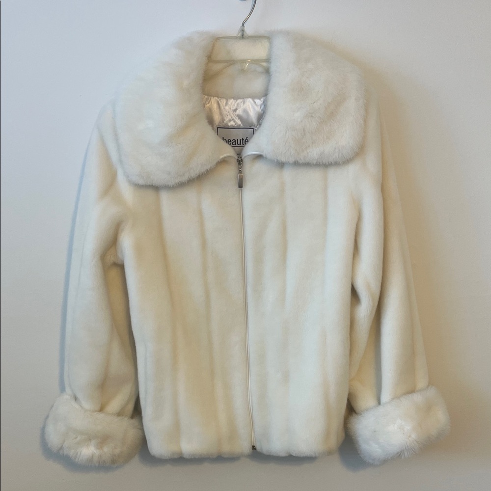 White Faux Fur Zip-Front Jacket